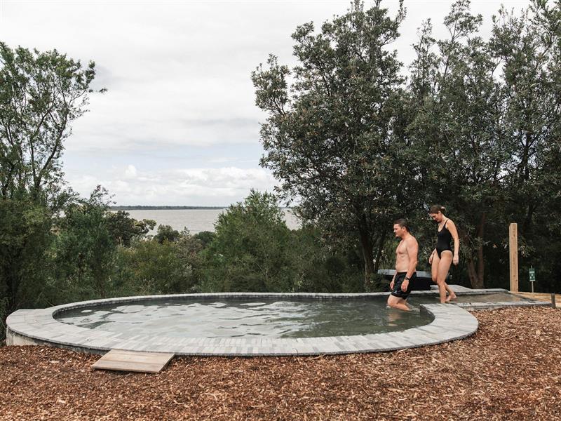 Couple entering the Metung Hot Springs Hillview Pool