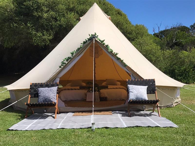 Port Fairy Glamping bell tent set up at Southcombe Park Port Fairy